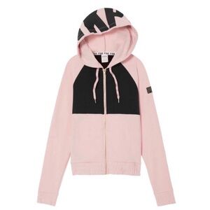 PINK Victoria’s Secret Colorblock Full Zip Hoodie Sweatshirt Jacket Pink Black